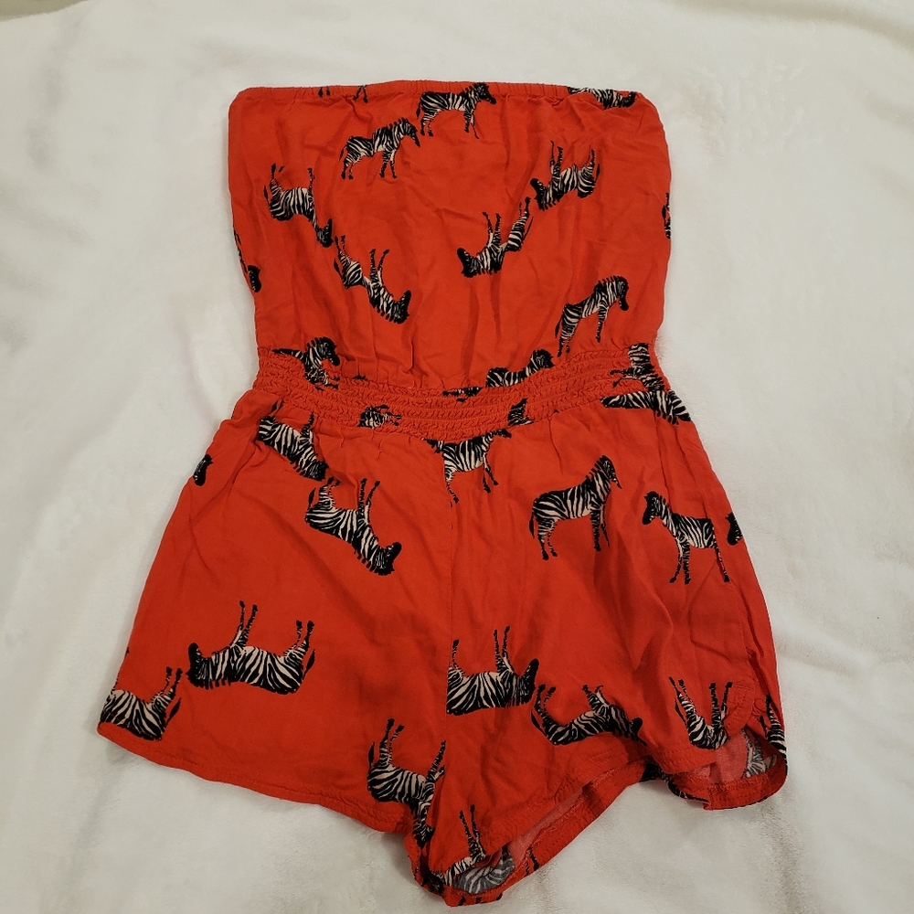 Aerie Strapless Zebra Print Romper